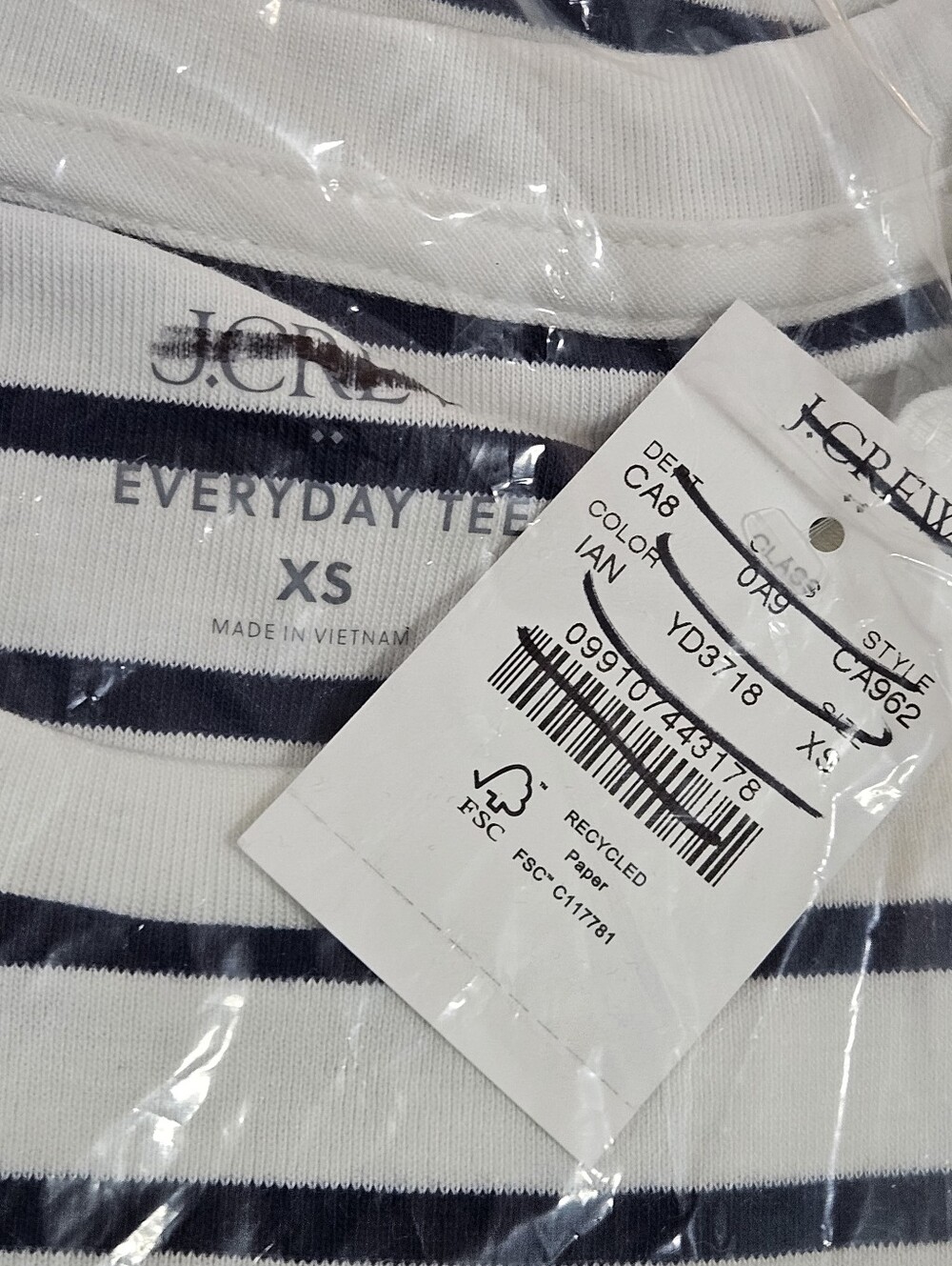 NWT J.Crew Factory Long-sleeve Striped Everyday Tee Size XS - Picture 2 of 5
